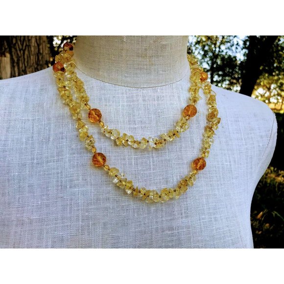 Vintage Amber Glass Beads Citrine Chips Necklace - Picture 10 of 10